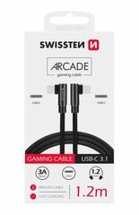 Swissten Pītais L Tipa Universāls Quick Charge 3.1 USB-C uz USB-C Datu un Uzlādes Kabelis 1.2m Melns cena un informācija | Adapteri un USB centrmezgli | 220.lv