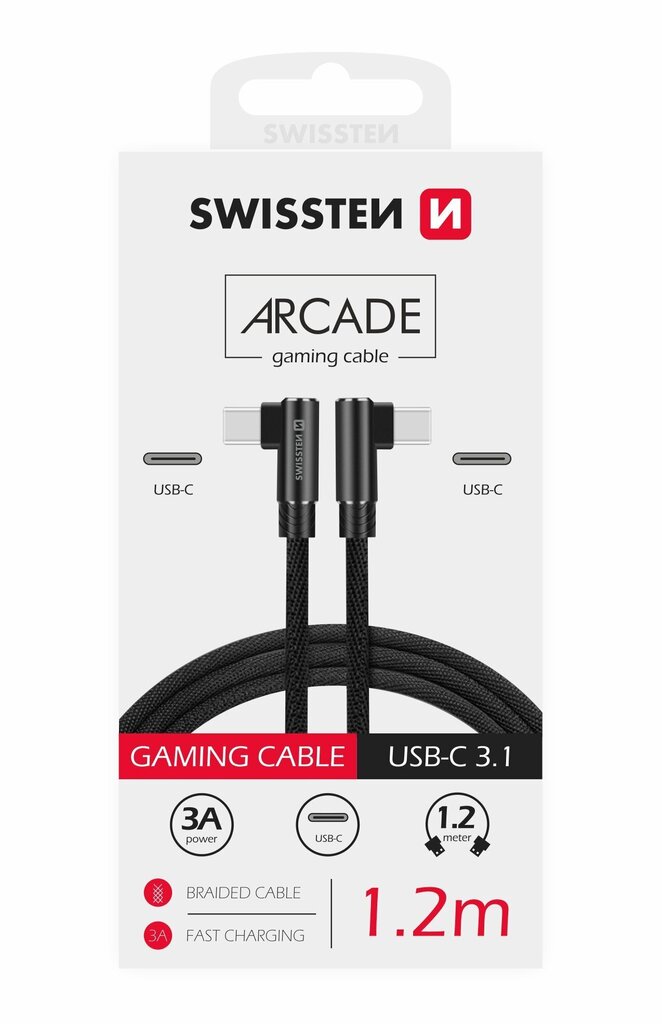 Swissten Pītais L Tipa Universāls Quick Charge 3.1 USB-C uz USB-C Datu un Uzlādes Kabelis 1.2m Melns цена и информация | Adapteri un USB centrmezgli | 220.lv