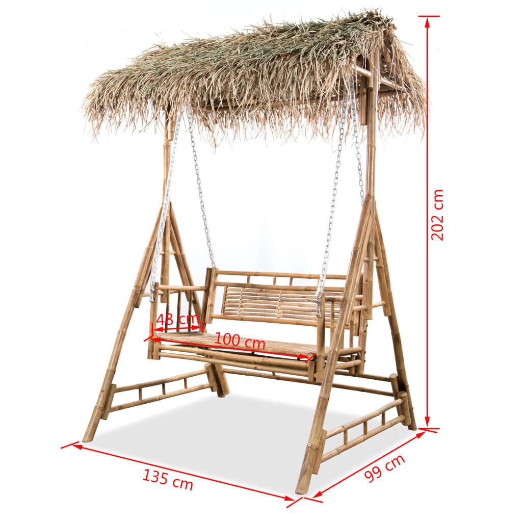 vidaXL divvietīgs dārza šūpuļsols, palmu lapas, bambuss, 202 cm cena un informācija | Dārza šūpoles | 220.lv