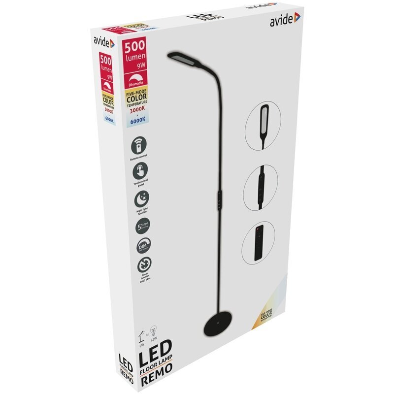 LED grīdas lampa Avide Remo 9W melna ar pulti cena un informācija | Stāvlampas | 220.lv