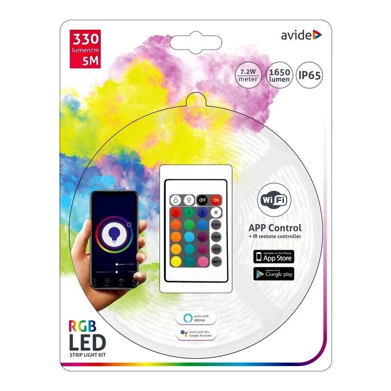 LED lente Avide RGB WiFi 5050 ar pulti, 5 m IP65 cena un informācija | LED lentes | 220.lv