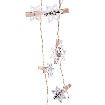 Gaismas virtene ar sniegpārsliņām un koka knaģiem DecoKing, 10 LED cena un informācija | Ziemassvētku lampiņas, LED virtenes | 220.lv