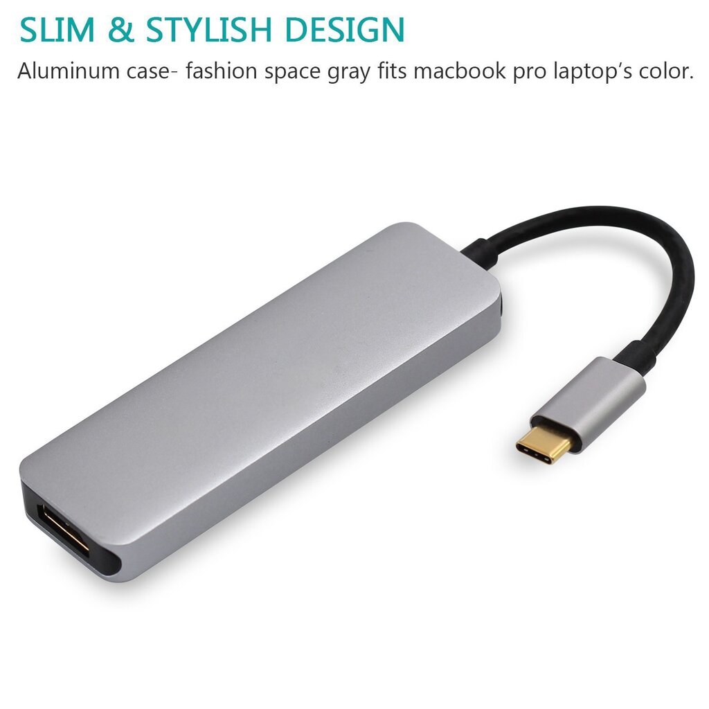 RoGer USB-C Hub 5in1 ar USB 3.0 x2 / HDMI / SD karšu lasītājs / TF karšu lasītājs cena un informācija | Adapteri un USB centrmezgli | 220.lv