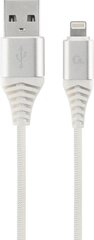 Gembird USB Male - Lightning Male Premium cotton braided 1m Silver/White цена и информация | Кабели и провода | 220.lv