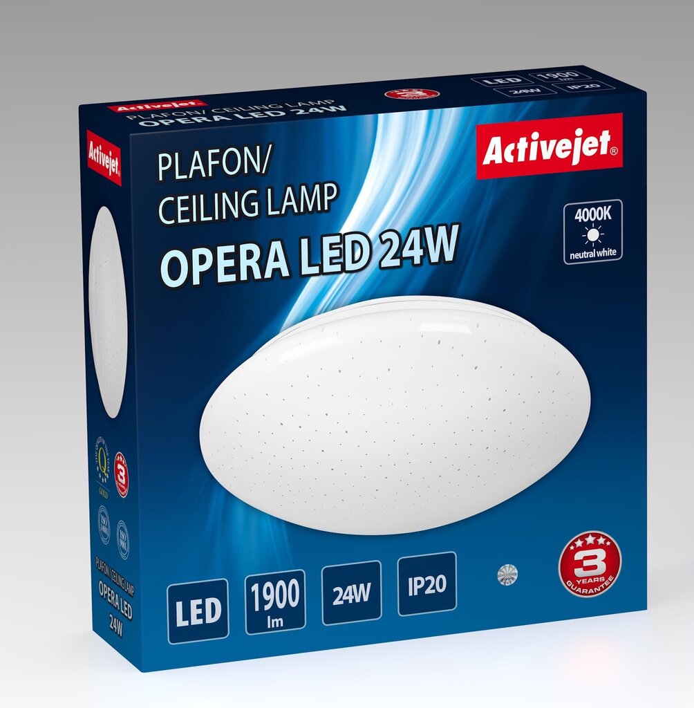 LED gaismeklis Activejet AJE-Opera, 24W, balts цена и информация | Iebūvējamās lampas, LED paneļi | 220.lv