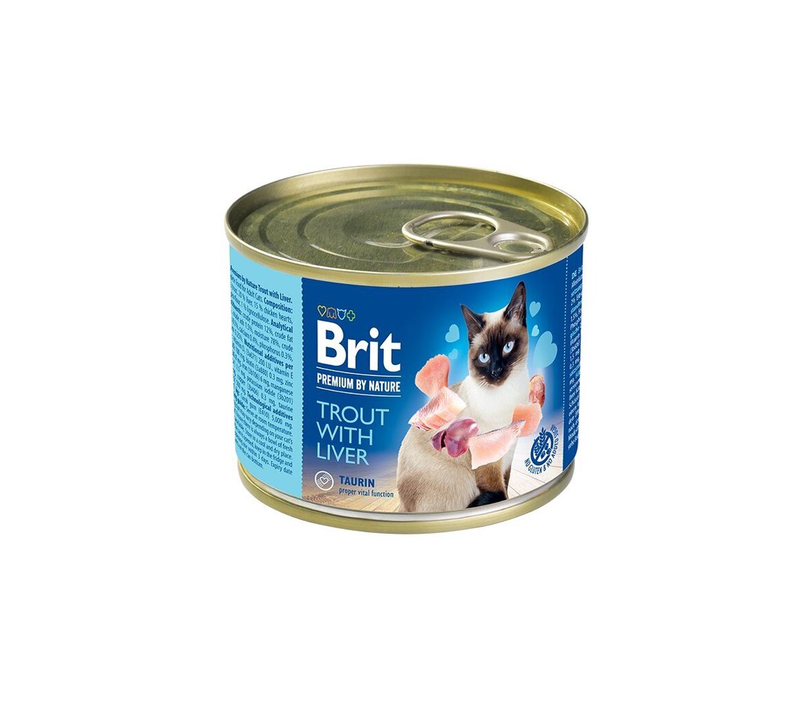 Brit Premium by Nature Trout with Liver konservi kaķiem 200g цена и информация | Konservi kaķiem | 220.lv
