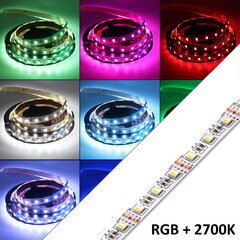 Светодиодная лента RGB + W (2700K) K12В 19.2Вт / м SMD5050 IP20 60 диодов, меняющая цвета цена и информация | Светодиодные ленты | 220.lv