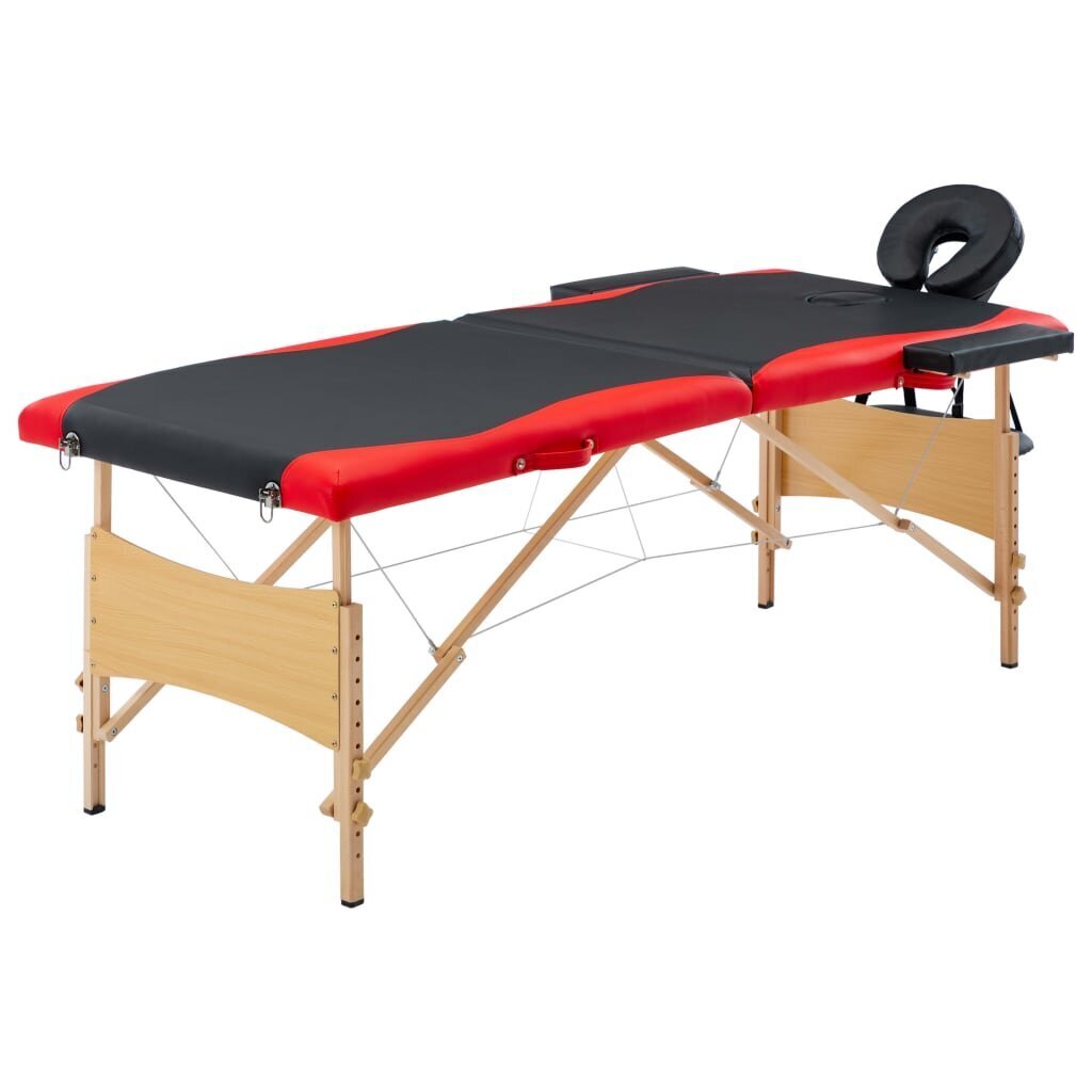 vidaXL saliekams masāžas galds, 2 daļas, koks, melns ar sarkanu cena un informācija | Masāžas piederumi | 220.lv