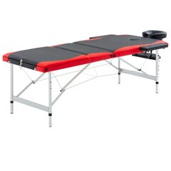 vidaXL saliekams masāžas galds, 3 daļas, alumīnijs, melns ar sarkanu цена и информация | Аксессуары для массажа | 220.lv