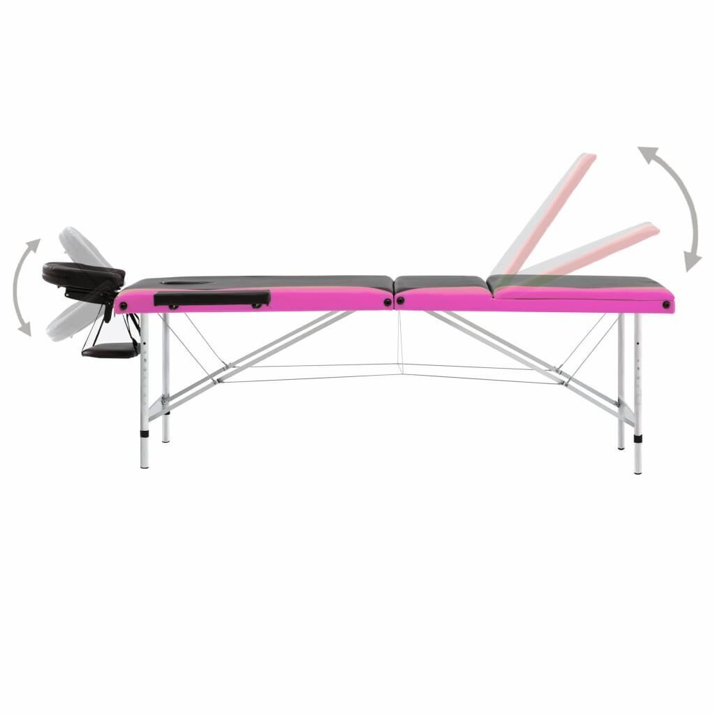 vidaXL saliekams masāžas galds, 3 daļas, alumīnijs, melns ar rozā цена и информация | Masāžas piederumi | 220.lv