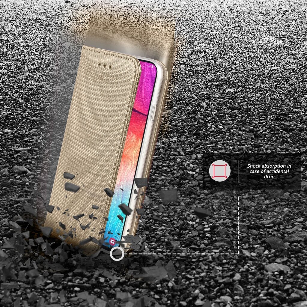 Moozy magnētisks telefona maciņš ar karšu turētāju un statīva funkciju saderīgs ar Samsung A50 telefona modeli - Zelta cena un informācija | Telefonu vāciņi, maciņi | 220.lv