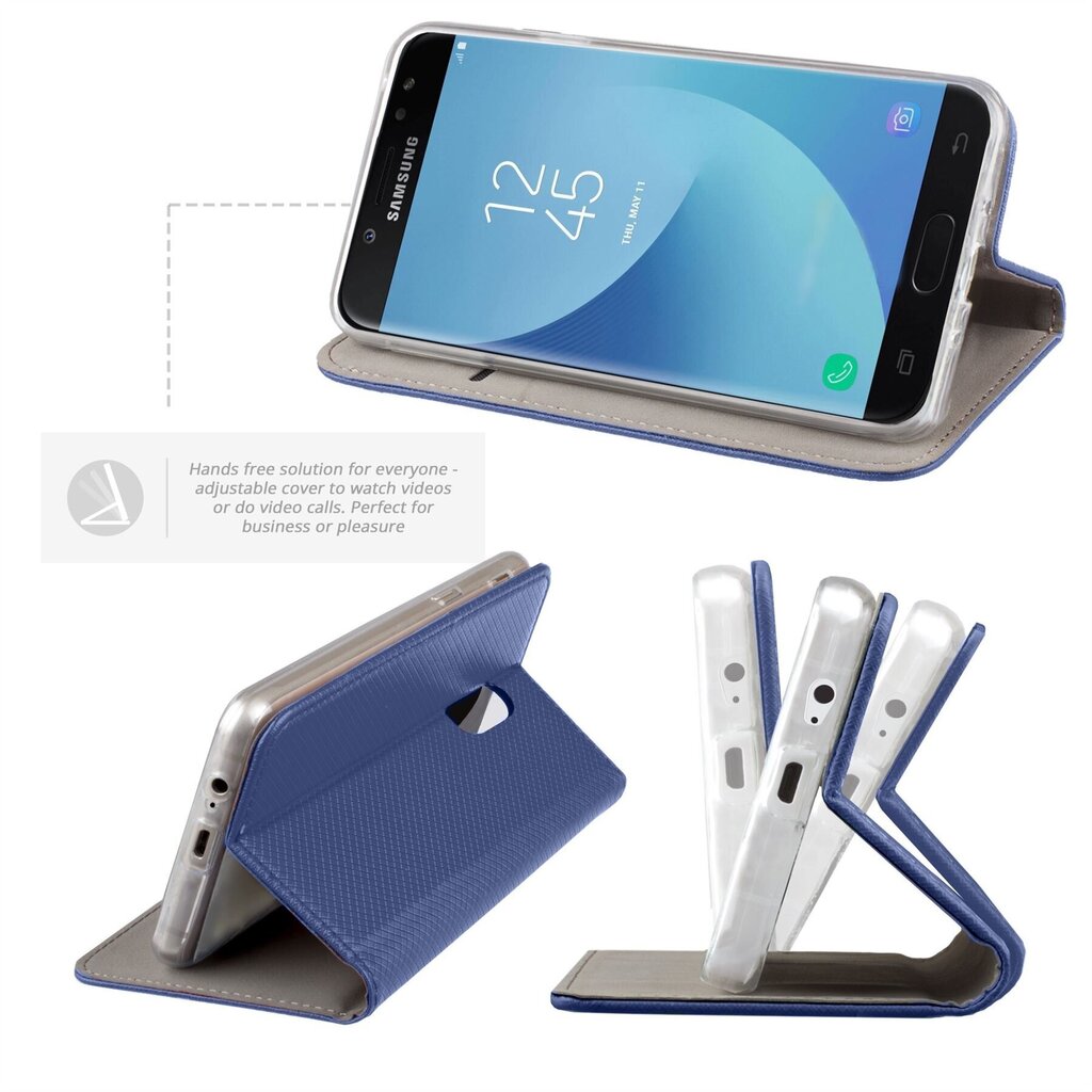 Moozy magnētisks telefona maciņš ar karšu turētāju un statīva funkciju saderīgs ar Samsung J3 2017 telefona modeli - Tumši zils cena un informācija | Telefonu vāciņi, maciņi | 220.lv