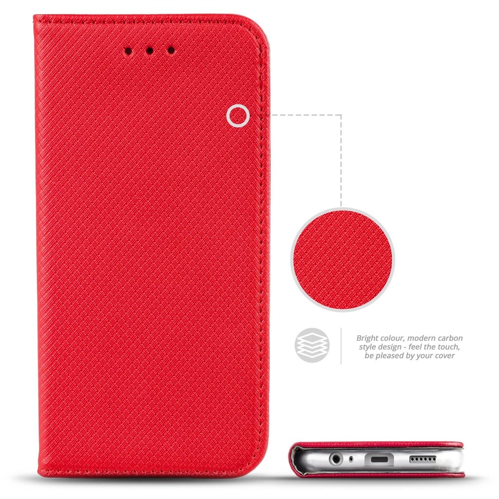 Moozy magnētisks telefona maciņš ar karšu turētāju un statīva funkciju saderīgs ar Xiaomi Redmi Note 8T telefona modeli - Sarkans cena un informācija | Telefonu vāciņi, maciņi | 220.lv