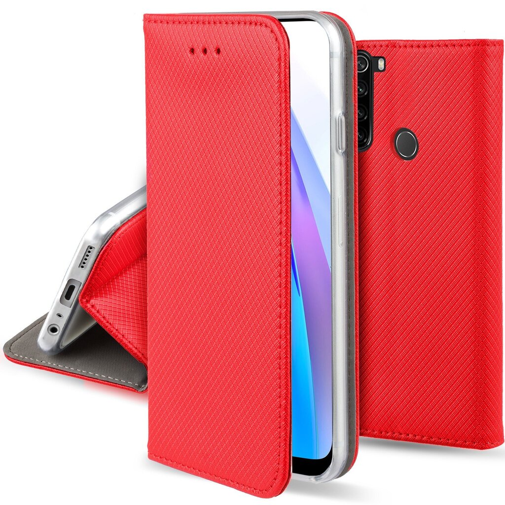 Moozy magnētisks telefona maciņš ar karšu turētāju un statīva funkciju saderīgs ar Xiaomi Redmi Note 8T telefona modeli - Sarkans цена и информация | Telefonu vāciņi, maciņi | 220.lv