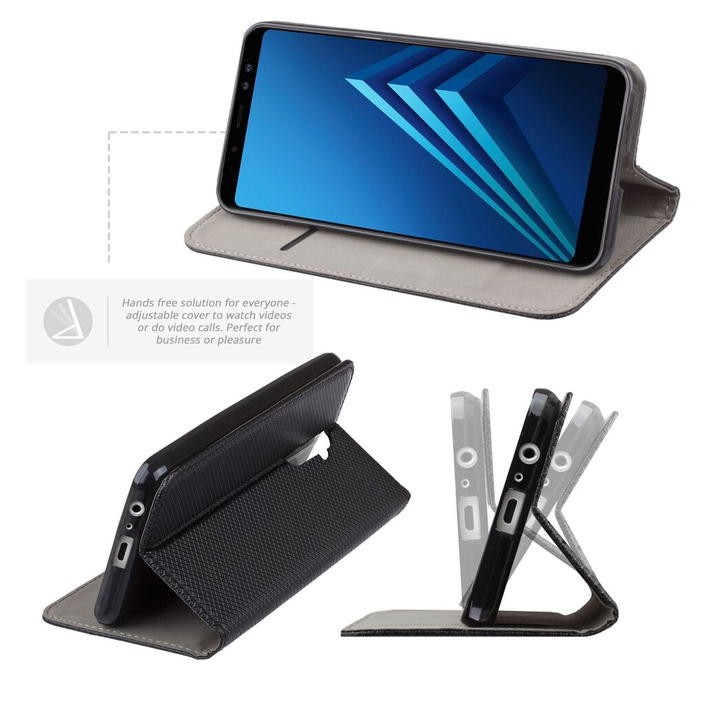 Moozy magnētisks telefona maciņš ar karšu turētāju un statīva funkciju saderīgs ar Samsung A8 2018 telefona modeli - Melns cena un informācija | Telefonu vāciņi, maciņi | 220.lv