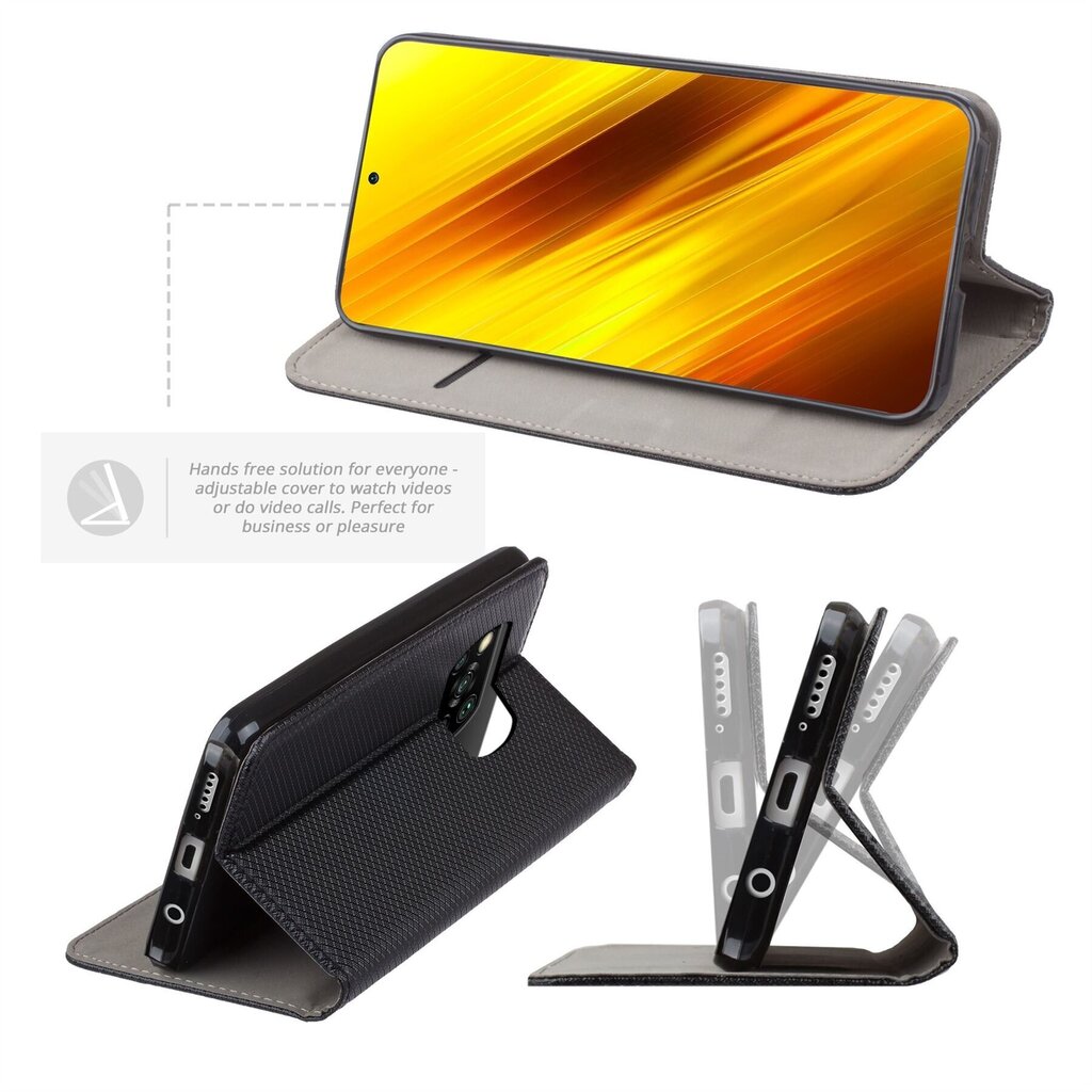 Moozy magnētisks telefona maciņš ar karšu turētāju un statīva funkciju saderīgs ar Xiaomi Poco X3 NFC telefona modeli - Melns cena un informācija | Telefonu vāciņi, maciņi | 220.lv