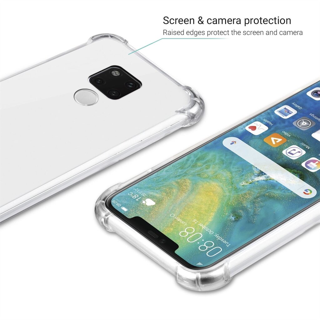 Moozy triecienizturīgs silikona telefona apvalks saderīgs ar Huawei Mate 20 – caurspīdīgs vāciņš ar papildus stūru aizsardzību цена и информация | Telefonu vāciņi, maciņi | 220.lv