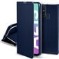 Moozy telefona maciņš - grāmatiņa ar karbona dizainu, saderīgs ar Samsung A21s – vāciņš ar metālisku maliņu, statīva funkciju un karšu turētāju, Tumši zils cena un informācija | Telefonu vāciņi, maciņi | 220.lv