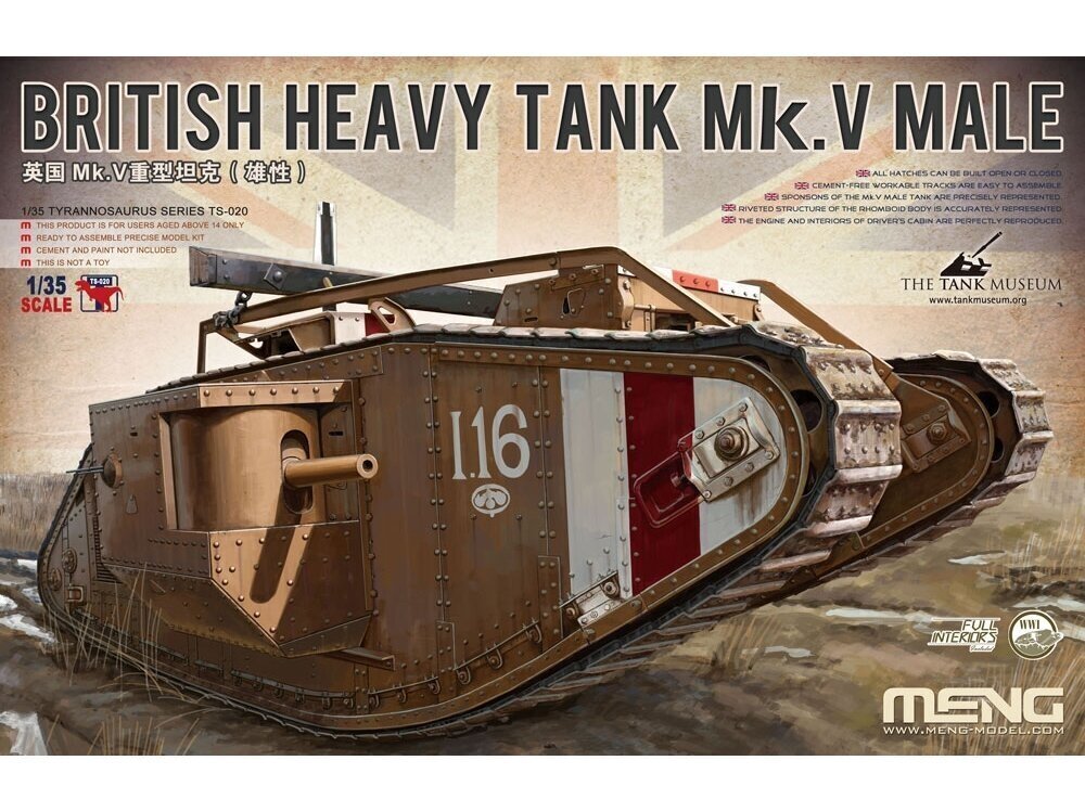 Meng Model - British Heavy Tank Mk.V Male, 1/35, TS-020 cena un informācija | Konstruktori | 220.lv