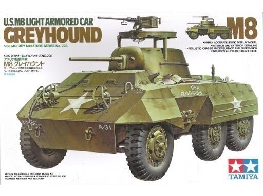 Tamiya - U.S. M8 Light Armored Car Greyhound, 1/35, 35228 цена и информация | Konstruktori | 220.lv