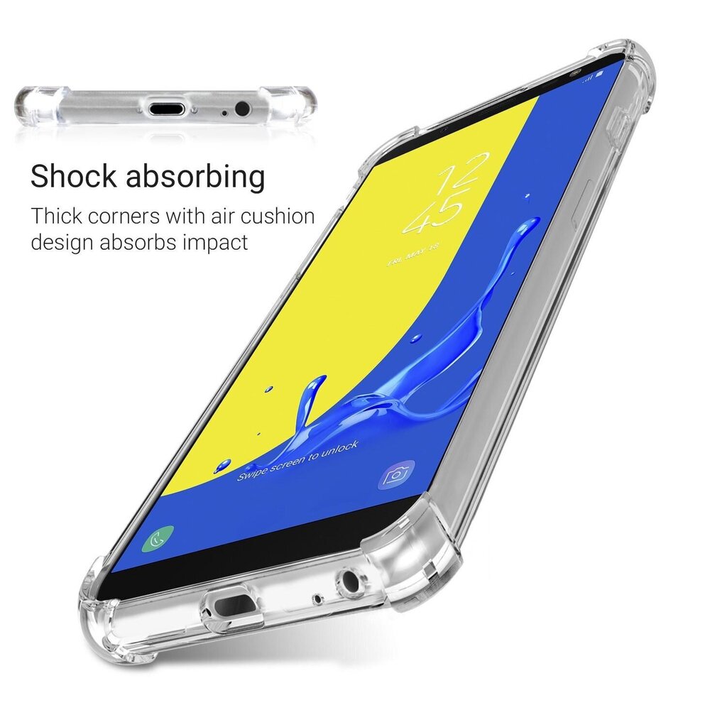 Moozy triecienizturīgs silikona telefona apvalks saderīgs ar Samsung J6, Galaxy J6 2018 – caurspīdīgs vāciņš ar papildus stūru aizsardzību cena un informācija | Telefonu vāciņi, maciņi | 220.lv