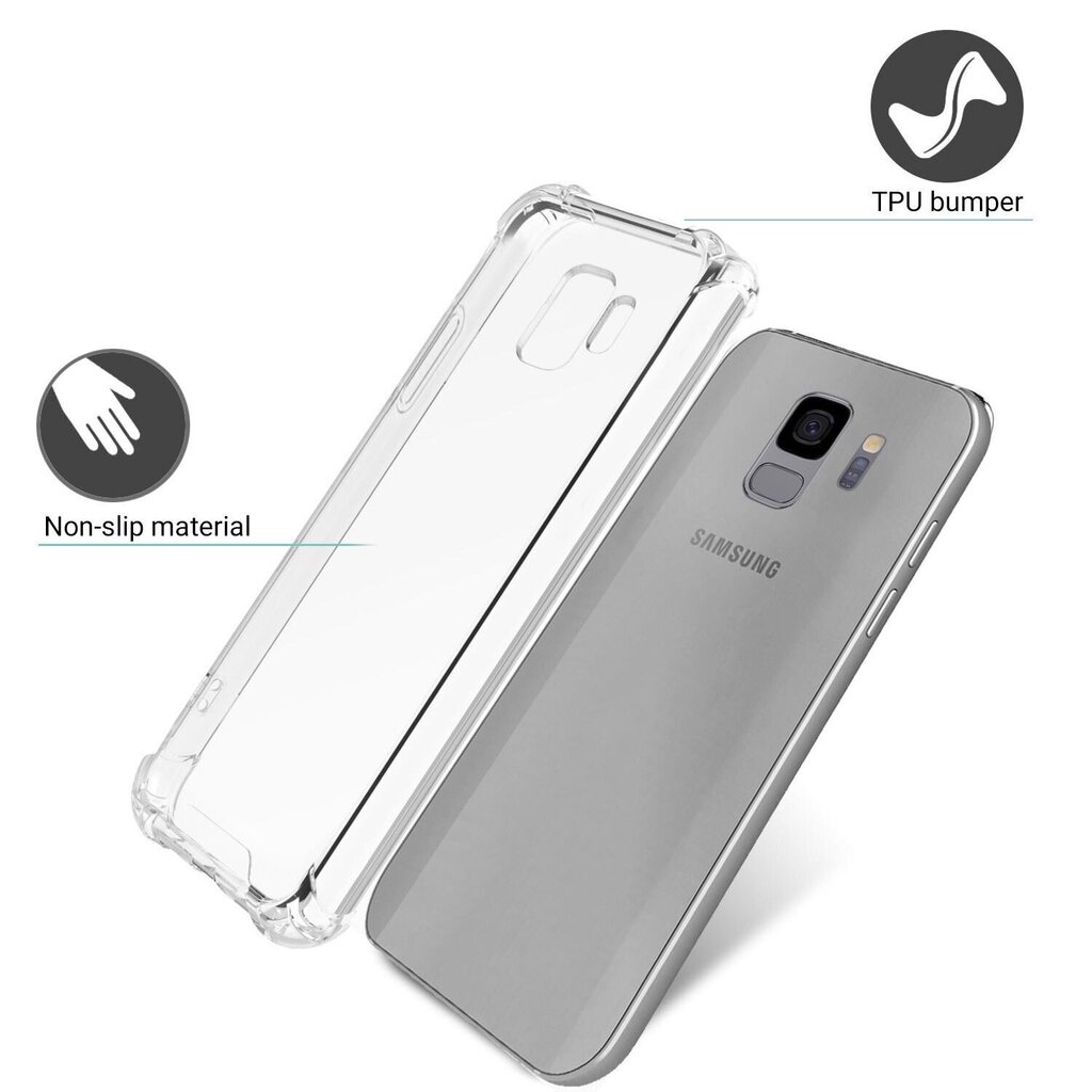 Moozy triecienizturīgs silikona telefona apvalks saderīgs ar Samsung S9 – caurspīdīgs vāciņš ar papildus stūru aizsardzību cena un informācija | Telefonu vāciņi, maciņi | 220.lv