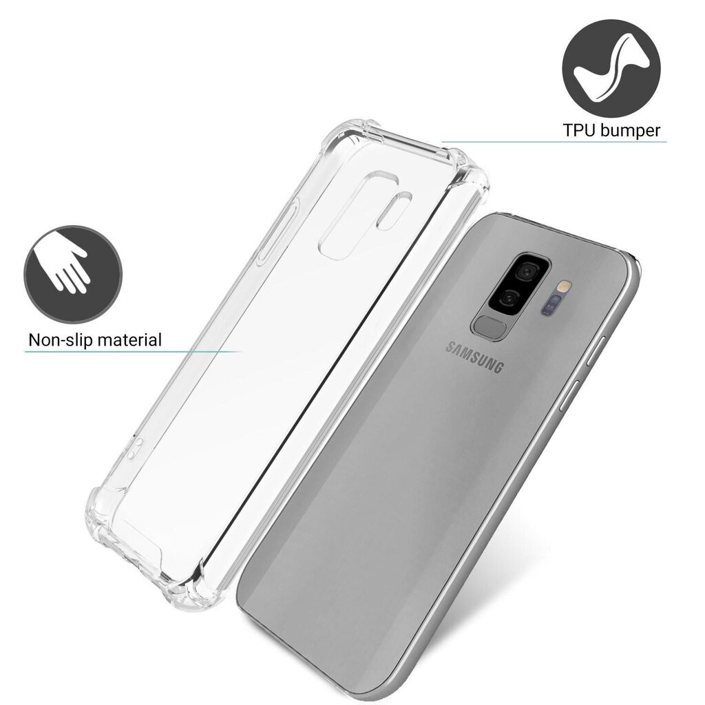 Moozy triecienizturīgs silikona telefona apvalks saderīgs ar Samsung S9 Plus – caurspīdīgs vāciņš ar papildus stūru aizsardzību cena un informācija | Telefonu vāciņi, maciņi | 220.lv
