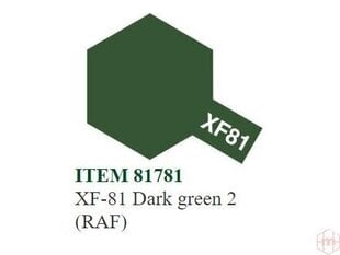 Краска Tamiya - XF-81 Dark green 2 (RAF), 10 мл цена и информация | Принадлежности для рисования, лепки | 220.lv