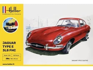 Сборная пластиковая модель начинающему моделисту Heller - Jaguar Type E 3L8 FHC Starter Set, 1/24, 56709 цена и информация | Конструкторы и кубики | 220.lv