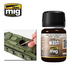 AMMO MIG - DARK BROWN WASH FOR GREEN VEHICLES, 35ml, 1005 cena un informācija | Modelēšanas un zīmēšanas piederumi | 220.lv