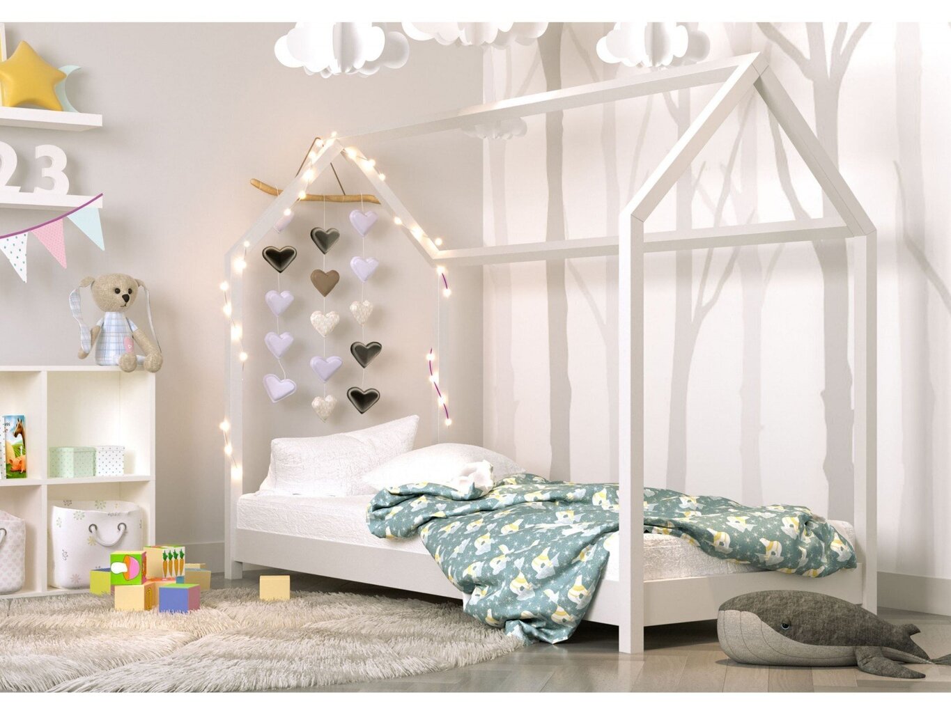 Bērnu koka gultas mājiņa, 160X80 cm, balta cena | 220.lv
