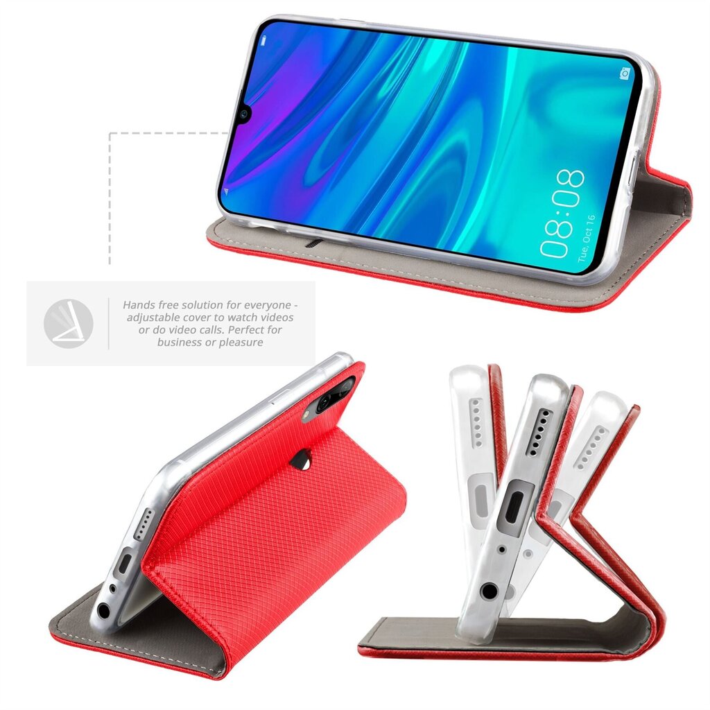 Moozy magnētisks telefona maciņš ar karšu turētāju un statīva funkciju saderīgs ar Huawei P Smart 2019, Honor 10 Lite telefona modeli - Sarkans cena un informācija | Telefonu vāciņi, maciņi | 220.lv