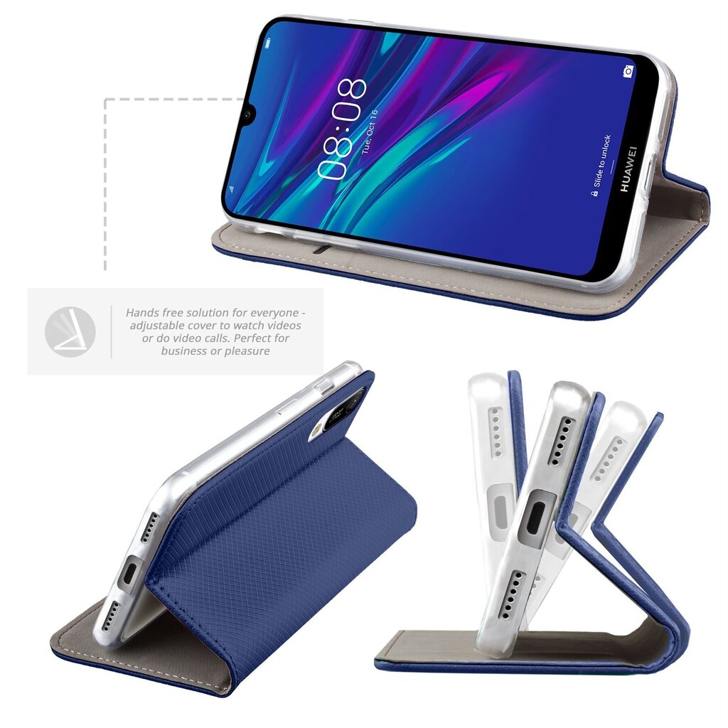 Moozy magnētisks telefona maciņš ar karšu turētāju un statīva funkciju saderīgs ar Huawei Y6 2019 telefona modeli - Tumši zils цена и информация | Telefonu vāciņi, maciņi | 220.lv