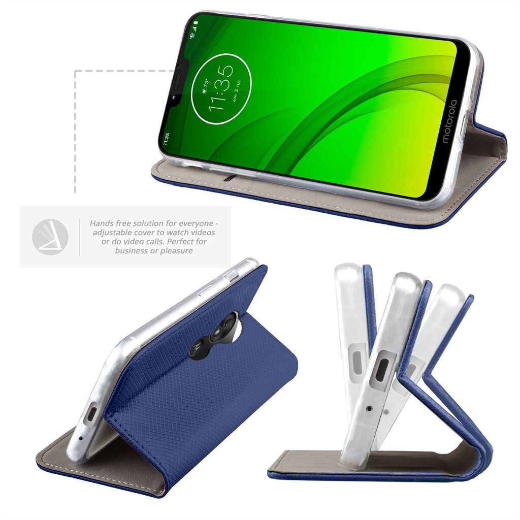 Moozy magnētisks telefona maciņš ar karšu turētāju un statīva funkciju saderīgs ar Motorola Moto G7 Power telefona modeli - Tumši zils cena un informācija | Telefonu vāciņi, maciņi | 220.lv