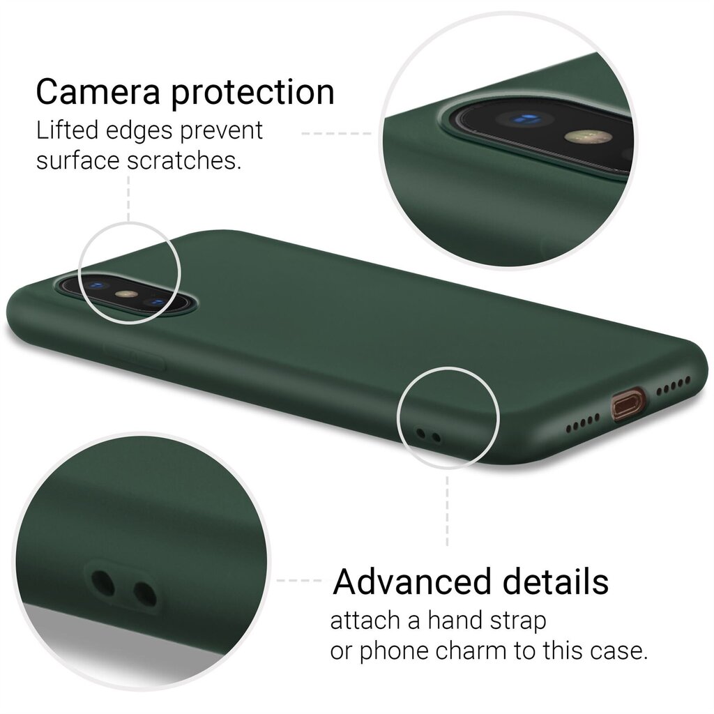 Moozy Lifestyle telefona vāciņš saderīgs ar iPhone X un iPhone XS – augstvērtīga silikona apvalks ar matētu virsmu un mīkstu mikrošķiedras oderi, Tumši zaļš cena un informācija | Telefonu vāciņi, maciņi | 220.lv