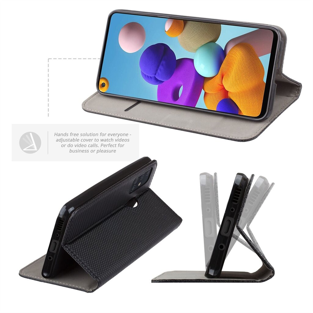 Moozy magnētisks telefona maciņš ar karšu turētāju un statīva funkciju saderīgs ar Samsung A21s telefona modeli - Melns cena un informācija | Telefonu vāciņi, maciņi | 220.lv