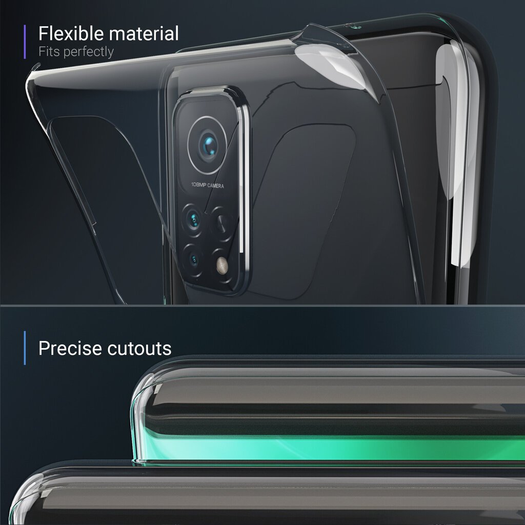 Moozy 360 grādu vāciņš saderīgs ar Xiaomi Mi 10T 5G un Mi 10T Pro 5G telefona modeli. Plāns, caurspīdīgs silikona materiāla, abpusējas aizsardzības telefona vāciņš cena un informācija | Telefonu vāciņi, maciņi | 220.lv