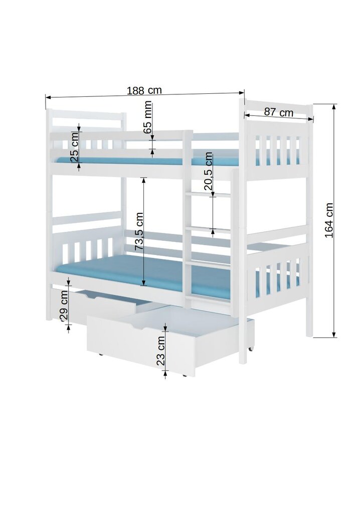 Divstāvu gulta ADRK Furniture Ada 80x180cm, balta цена и информация | Bērnu gultas | 220.lv