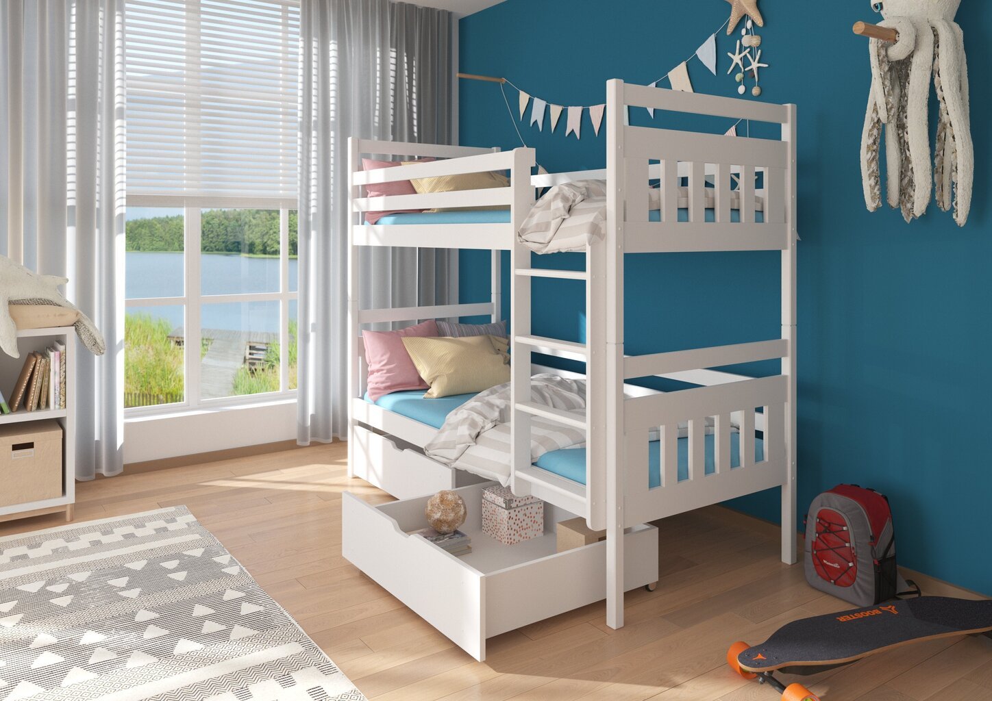 Divstāvu gulta ADRK Furniture Ada 80x180cm, balta cena un informācija | Bērnu gultas | 220.lv