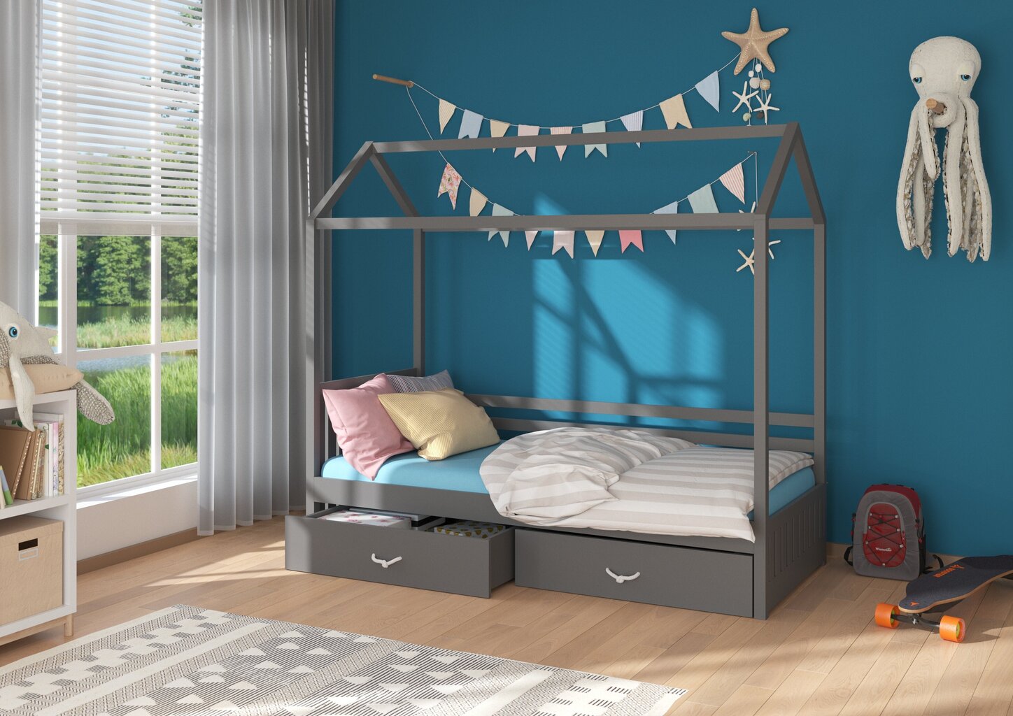 Gulta ADRK Furniture Rose 80x190 cm, tumši pelēka cena un informācija | Bērnu gultas | 220.lv