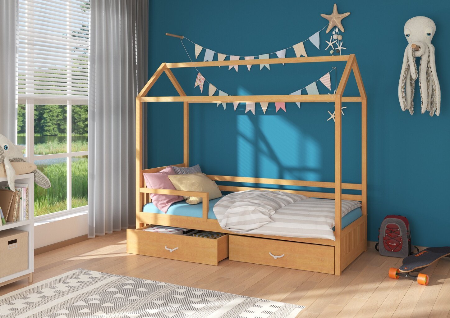 Gulta ADRK Furniture Rose 90x200 cm ar sānu aizsardzību, brūna cena un informācija | Bērnu gultas | 220.lv