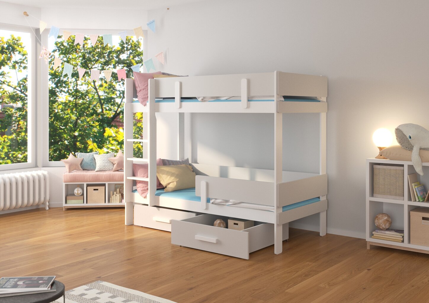 Divstāvu gulta ADRK Furniture Etiona 80x180cm, balta/pelēka cena un informācija | Bērnu gultas | 220.lv