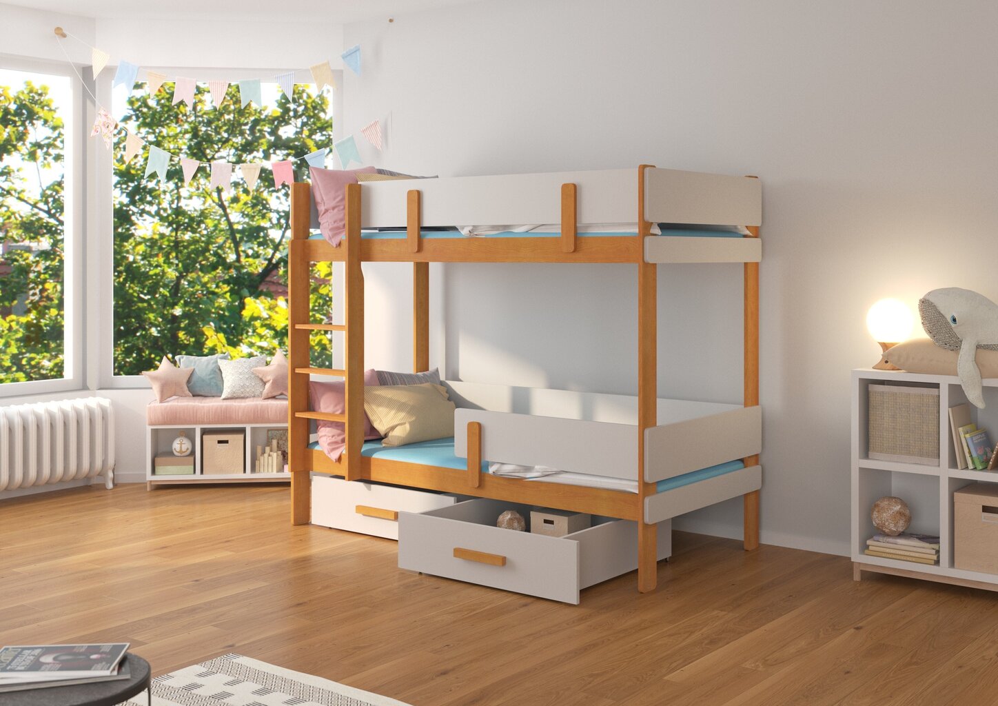 Divstāvu gulta ADRK Furniture Etiona 80x180cm, brūna/pelēka cena un informācija | Bērnu gultas | 220.lv