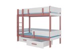 Divstāvu gulta ADRK Furniture Etiona 80x180cm, rozā/balta