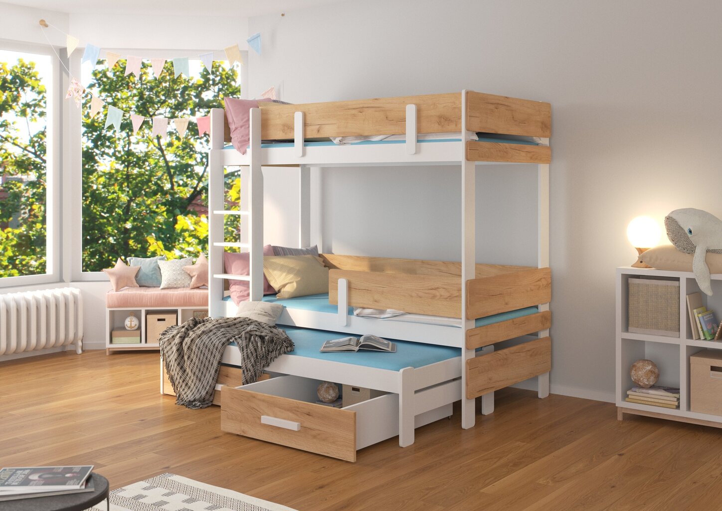 Divstāvu gulta ADRK Furniture Etapo 90x200cm, balta/brūna цена и информация | Bērnu gultas | 220.lv
