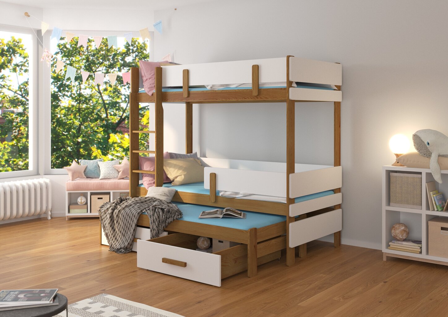Divstāvu gulta ADRK Furniture Etapo 90x200cm, brūna/balta cena un informācija | Bērnu gultas | 220.lv