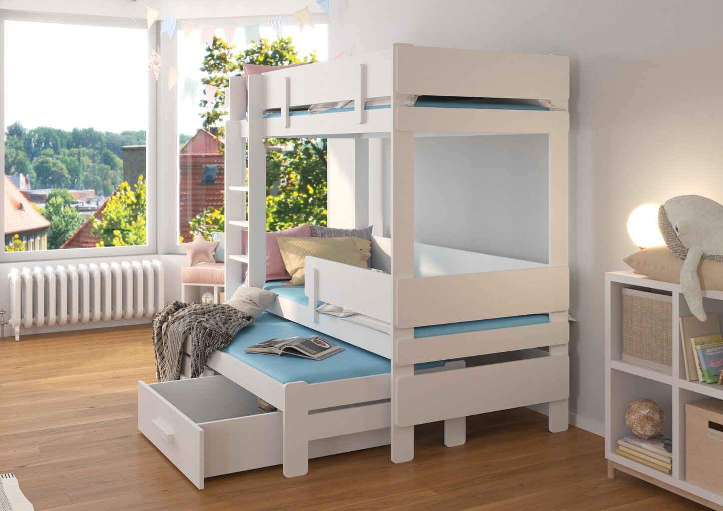 Divstāvu gulta ADRK Furniture Etapo 90x200cm, gaiši brūna/balta cena un informācija | Bērnu gultas | 220.lv