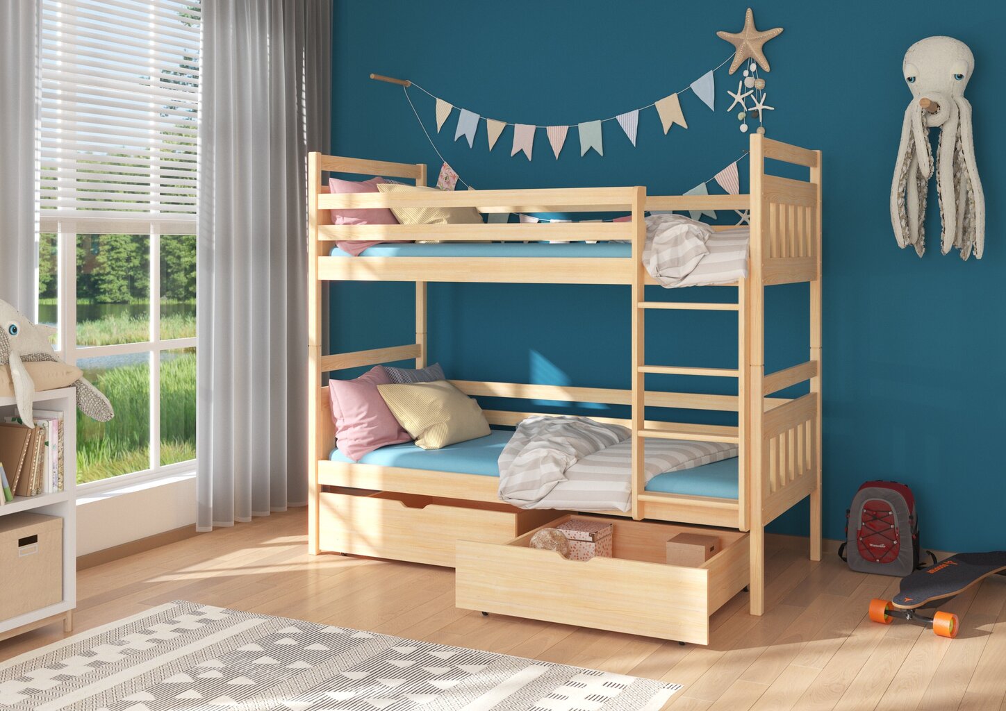 Divstāvu gulta ADRK Furniture Ada 80x180cm, gaiši brūna цена и информация | Bērnu gultas | 220.lv