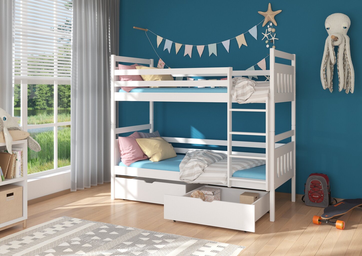 Divstāvu gulta ADRK Furniture Ada 90x200cm, balta cena un informācija | Bērnu gultas | 220.lv