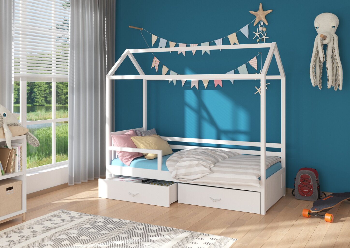 Gulta ADRK Furniture Rose 80x190 cm ar sānu aizsardzību, balta cena un informācija | Bērnu gultas | 220.lv